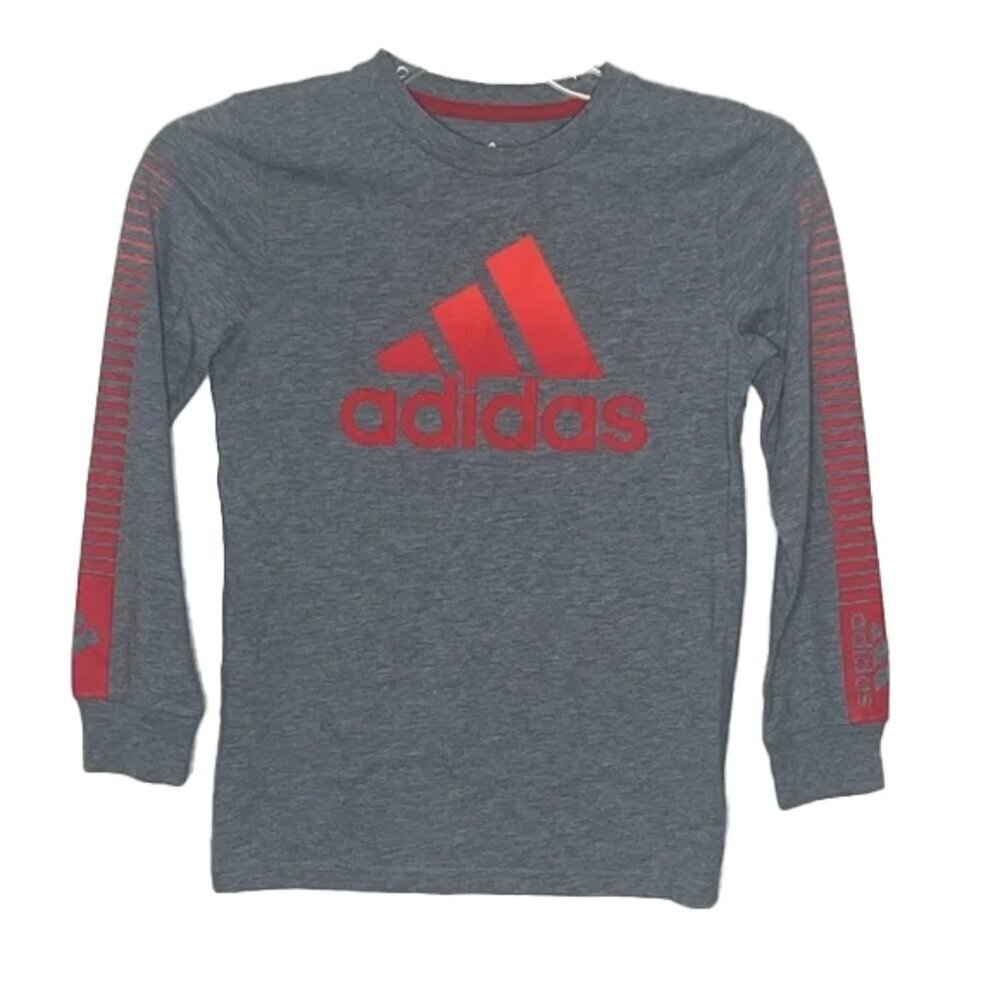 ❤️ 🆕 ADIDAS Kids Long Sleeve Shirt in Gray and Red Size 7